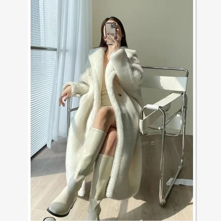 【急速出荷!】Lucky bag福袋Liu Taoの同じテディベアコート女性用24新作ミドル丈グレインアルパカシルエットファーコート