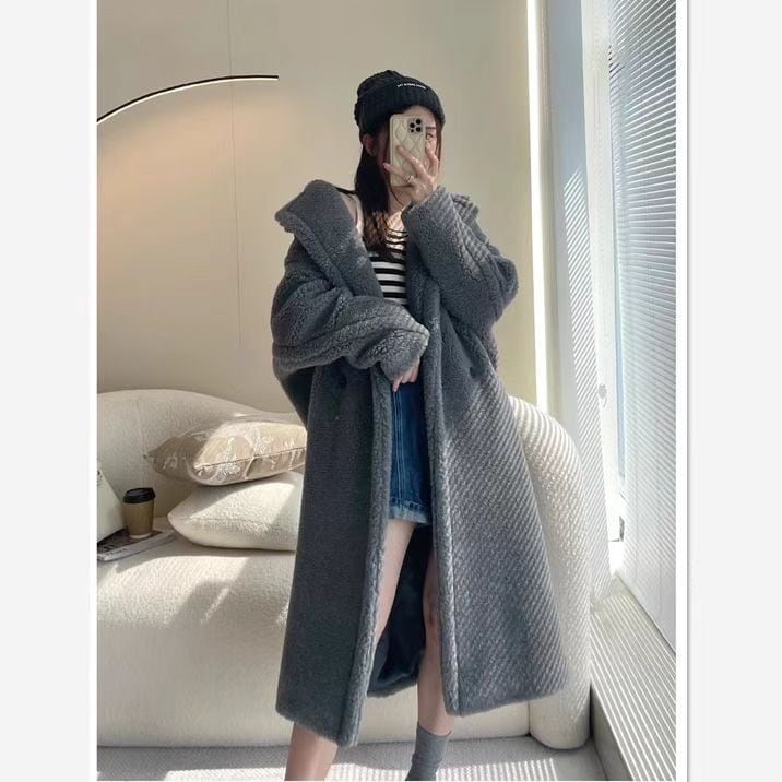 【急速出荷!】Lucky bag福袋Liu Taoの同じテディベアコート女性用24新作ミドル丈グレインアルパカシルエットファーコート