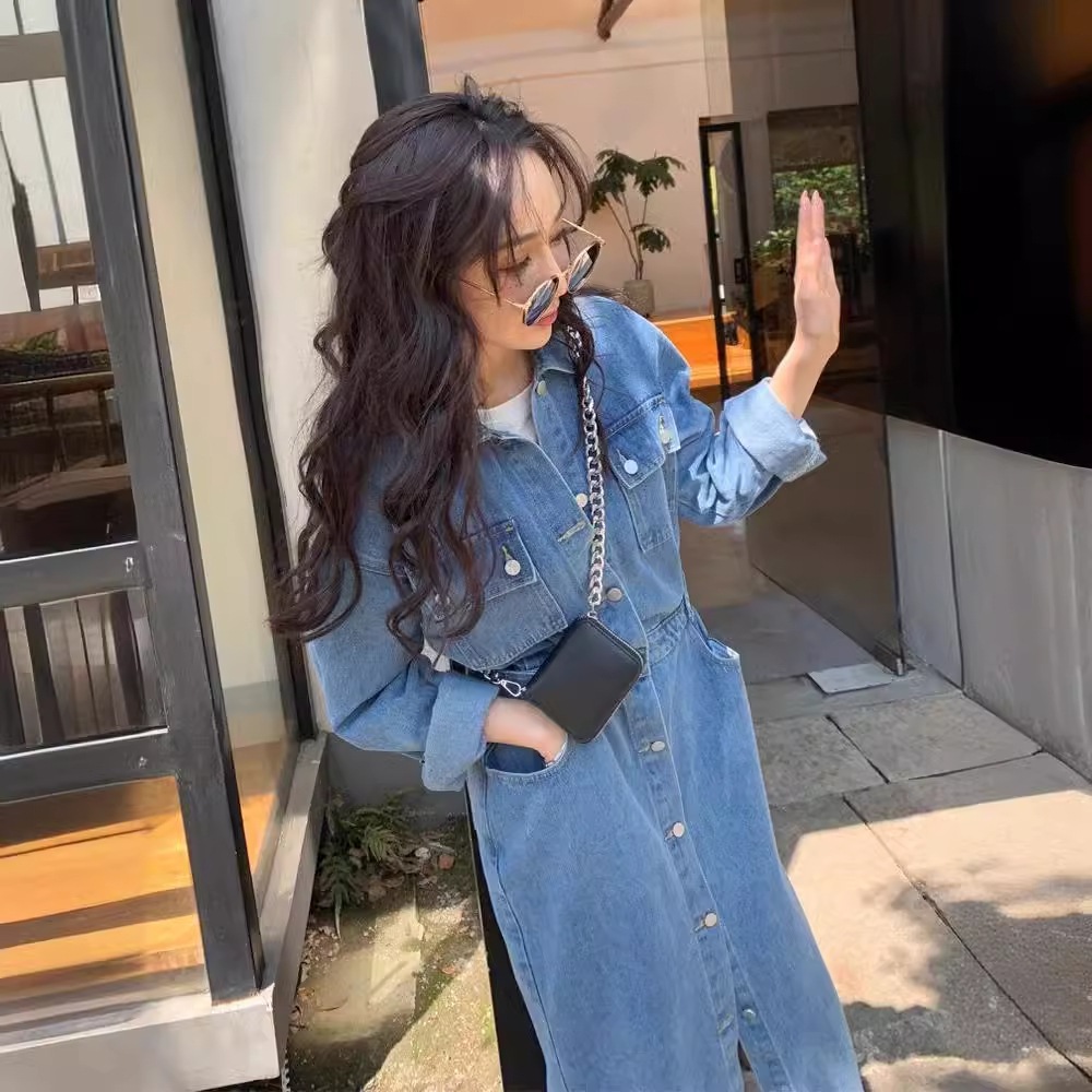 ニューデザイン 春夏 デニム ワンピース レディース 長袖ブラウス 韓国版 ゆったり ワンピース レトロ コーディネート スリット カーディガン セミロング スカート ニューデザイン 春夏 デニム ワンピース レディース 長袖ブラウス 韓国版 ゆったり ワンピース レトロ コーディネート スリット カーディガン セミロング スカート