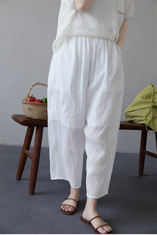 Qoo10] リネン ワイドパンツ リネンパンツ 涼し