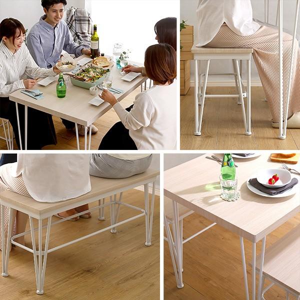 ダイニング3点セット 幅110cm ダイニングテーブル ベンチ2脚 カフェ風スタイリッシュ 4cm天板 食卓 ダイニングセット