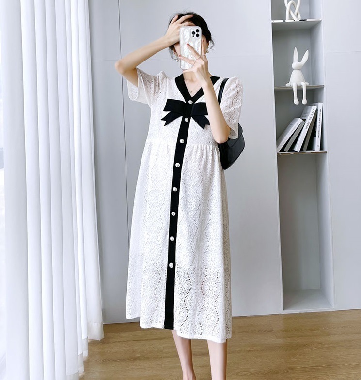 【日本未発売/送料無料】マタニティ ワンピース Vネック レース パンチングレース 半袖