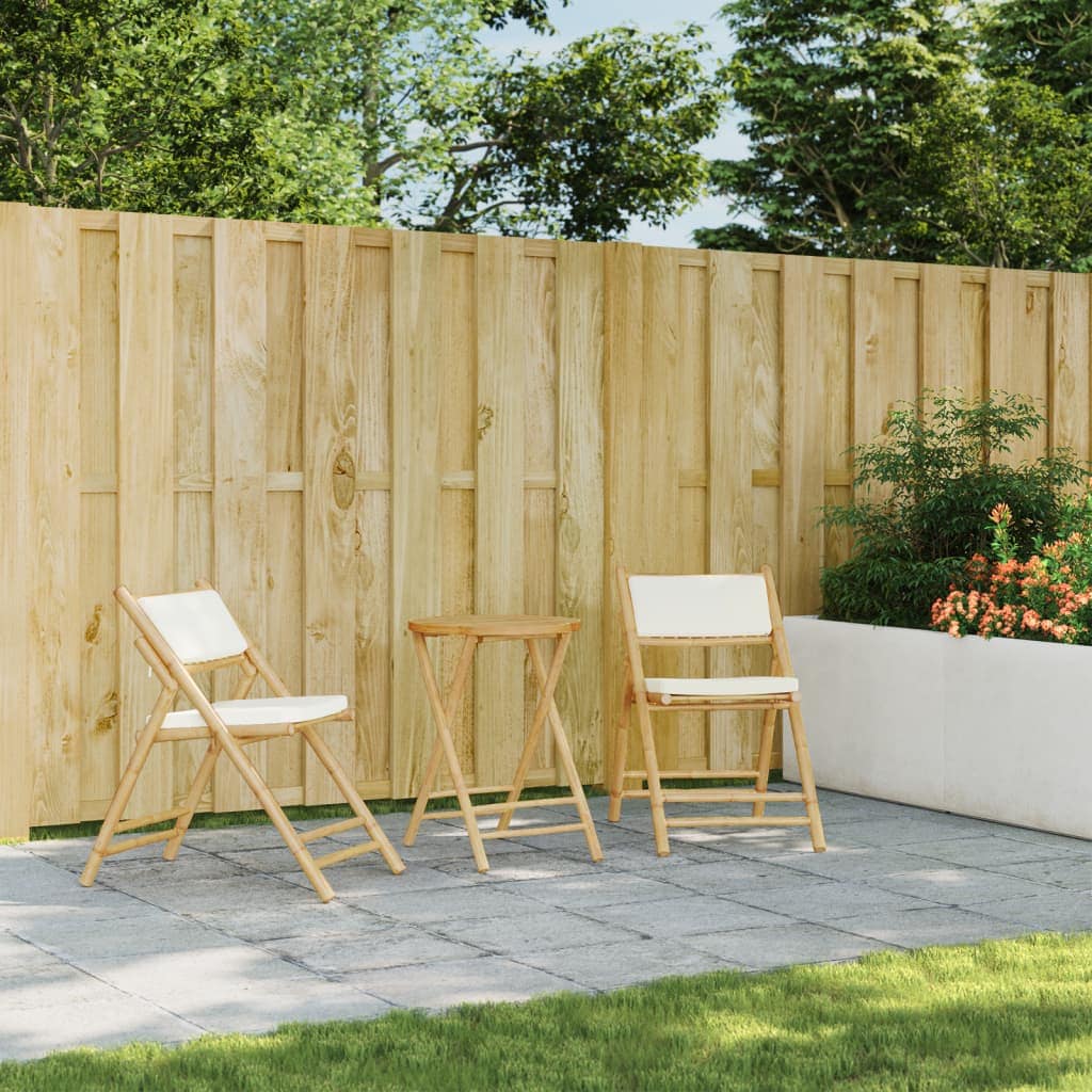 折りたたみ式ビストロ3点セット クッション付き 竹製 折りたたみ式ビストロ3点セット クッション付き 竹製