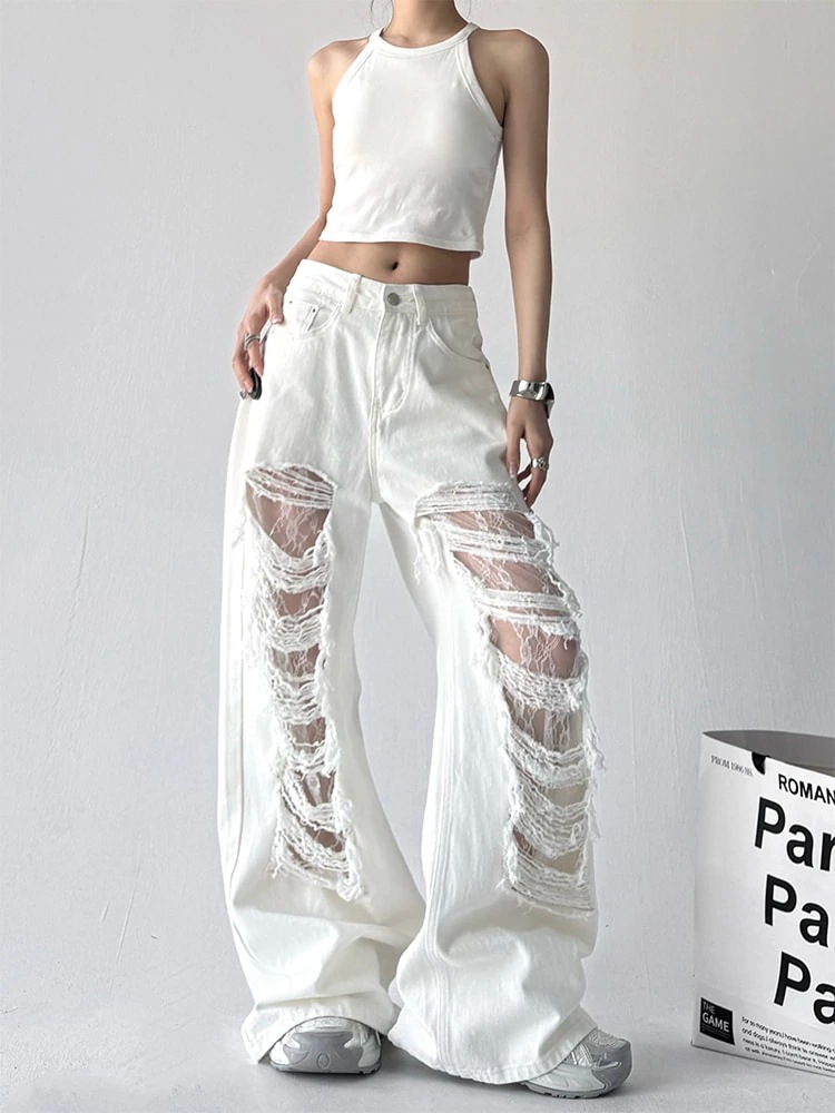 【急速出荷!】25 デニムパンツ ボトムス ハイウエスト ジーンズ K-PP ストリートファッション系モップ韓国風ファッション練習ジーンズ シルエットゆったりレッグレディースカジュアルジーパン衣装