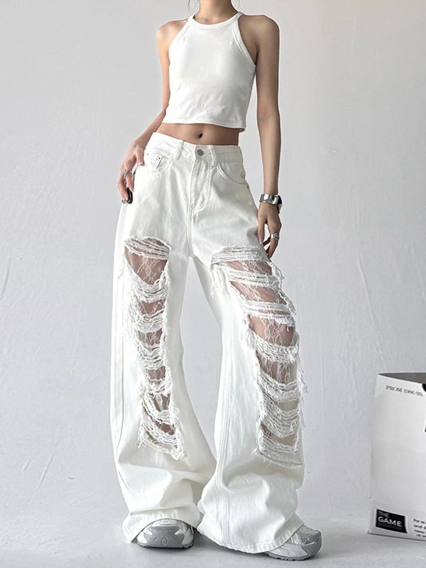 【急速出荷!】25 デニムパンツ ボトムス ハイウエスト ジーンズ K-PP ストリートファッション系モップ韓国風ファッション練習ジーンズ シルエットゆったりレッグレディースカジュアルジーパン衣装