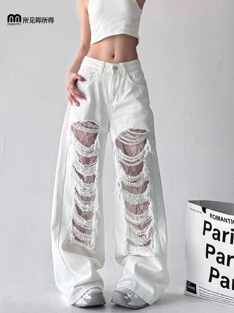 【急速出荷!】25 デニムパンツ ボトムス ハイウエスト ジーンズ K-PP ストリートファッション系モップ韓国風ファッション練習ジーンズ シルエットゆったりレッグレディースカジュアルジーパン衣装