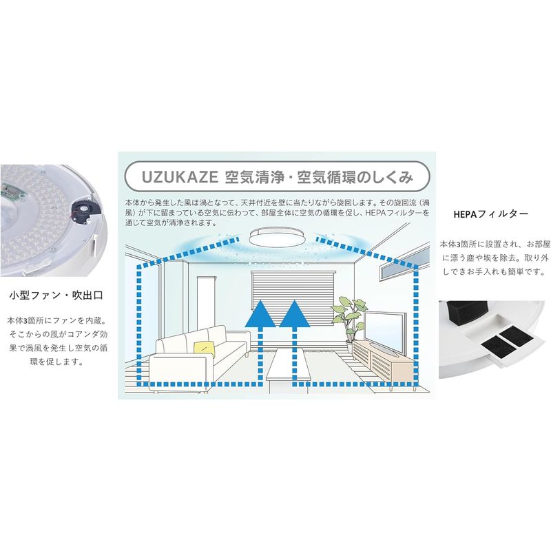 空気清浄機能付き照明空気をキレイにしながら循環させるLEDシーリングファンライトUZUKAZE 工事不要の簡単取付 FCE-55 空気清浄機能付き照明空気をキレイにしながら循環させるLEDシーリングファンライトUZUKAZE 工事不要の簡単取付 FCE-55