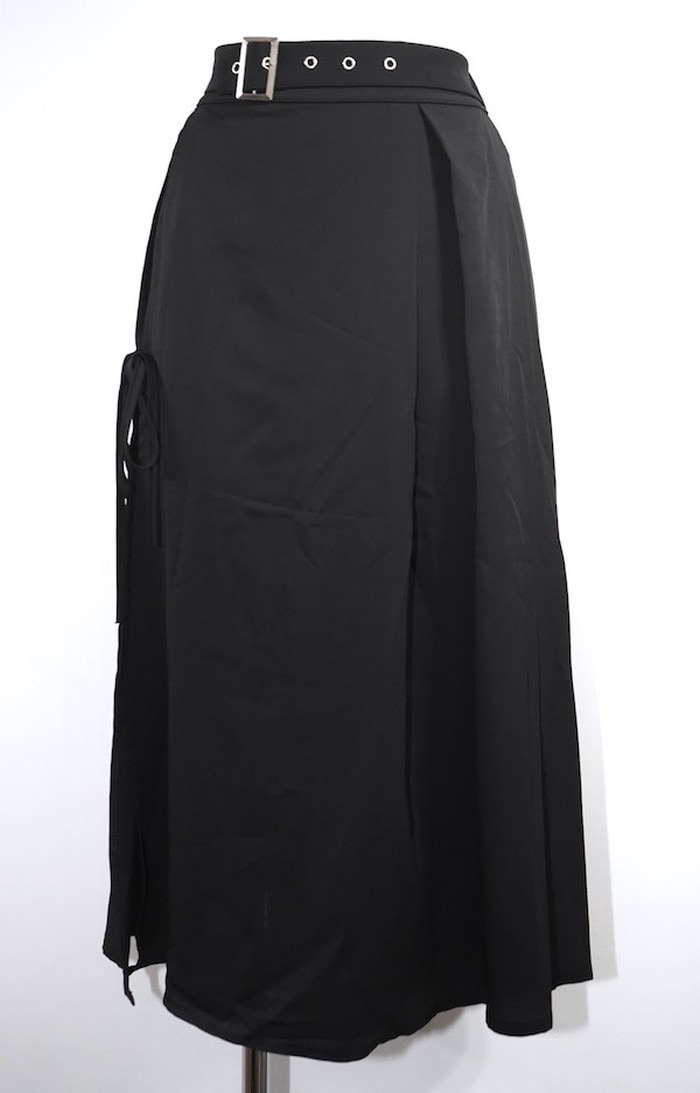 Slit Design Belted Flare Long Skirt (black) A,D,G レディース ボトムス