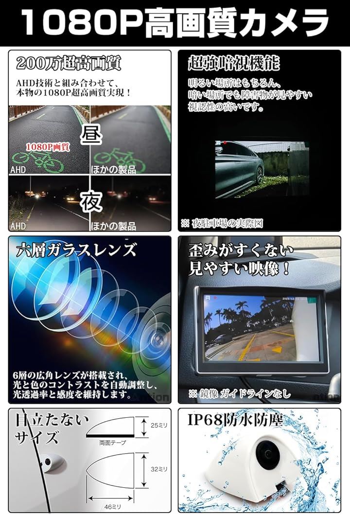 5インチモニター 2個サイドカメラセット AHD1080P IPS液晶モニター ドアミラー死角確認 リアルタイム監視 録画機能あり 車載カメラ 200万画素 暗視機能搭載(ブラック)