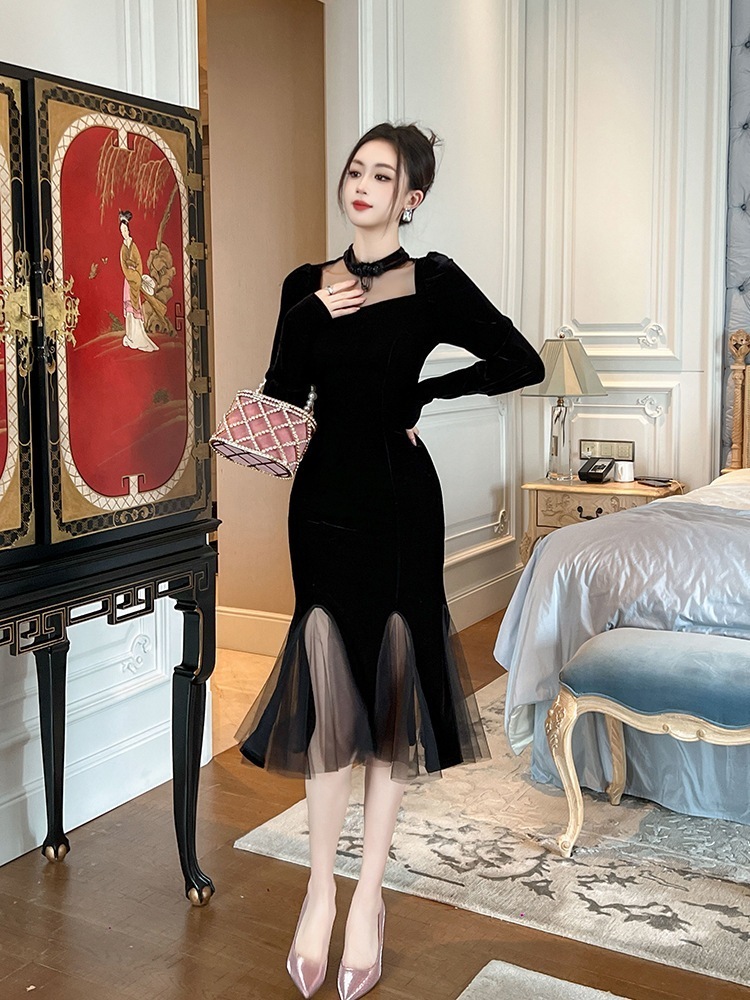 【JY.上品】 秋 チャイナドレス チュール マーメイド 新中式 ワンピ パーティードレス キャバ 着痩せ 大人 お呼ばれ 同窓会 披露宴 卒業式 結婚式 ウェディング 二次会 成人式