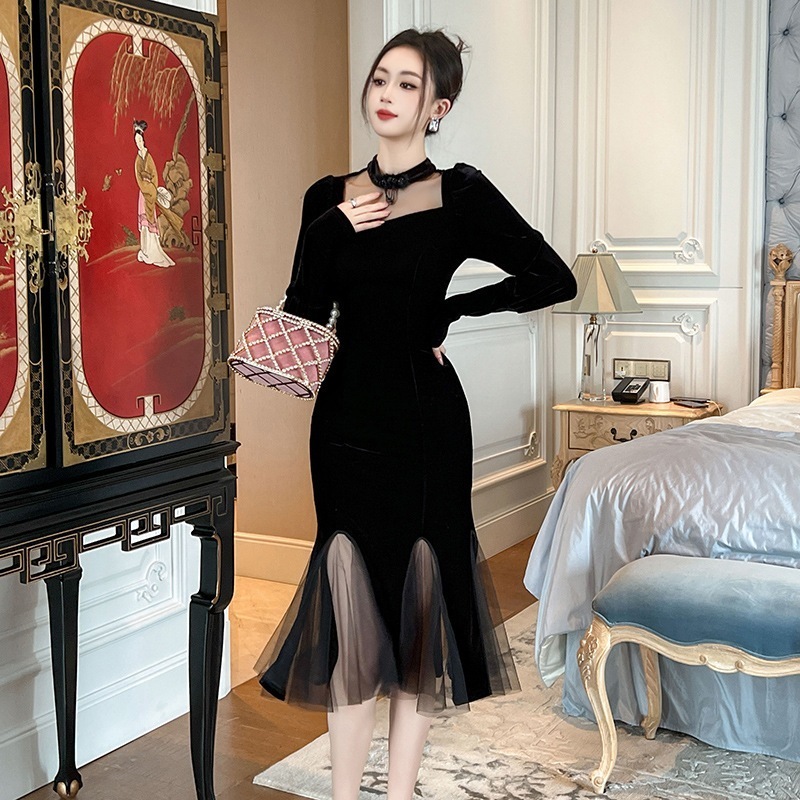 【JY.上品】 秋 チャイナドレス チュール マーメイド 新中式 ワンピ パーティードレス キャバ 着痩せ 大人 お呼ばれ 同窓会 披露宴 卒業式 結婚式 ウェディング 二次会 成人式