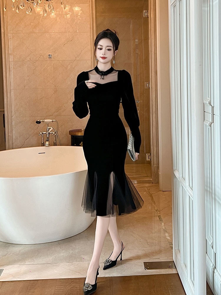 【JY.上品】 秋 チャイナドレス チュール マーメイド 新中式 ワンピ パーティードレス キャバ 着痩せ 大人 お呼ばれ 同窓会 披露宴 卒業式 結婚式 ウェディング 二次会 成人式