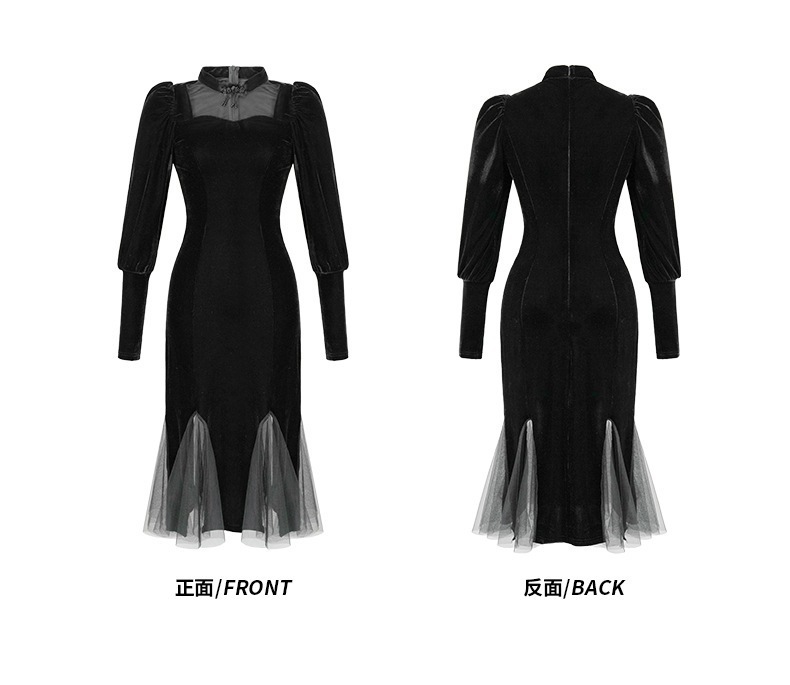 【JY.上品】 秋 チャイナドレス チュール マーメイド 新中式 ワンピ パーティードレス キャバ 着痩せ 大人 お呼ばれ 同窓会 披露宴 卒業式 結婚式 ウェディング 二次会 成人式