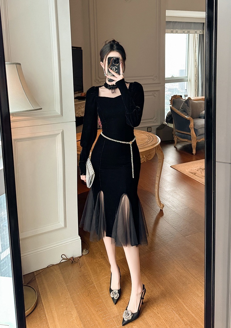 【JY.上品】 秋 チャイナドレス チュール マーメイド 新中式 ワンピ パーティードレス キャバ 着痩せ 大人 お呼ばれ 同窓会 披露宴 卒業式 結婚式 ウェディング 二次会 成人式