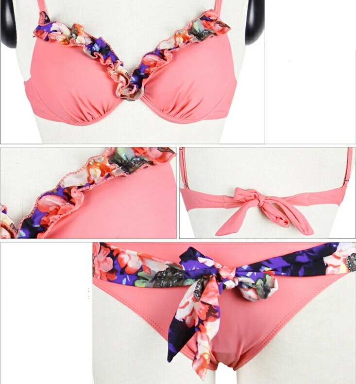 水着 4点セット 体型カバー 花柄 レディース水着 ビキニ ピンク ブラック グリーン バスト盛れる 隠したいところを隠す見せたいところを見せる ホルターネックワイヤー入りビキニ MIZUGI 海