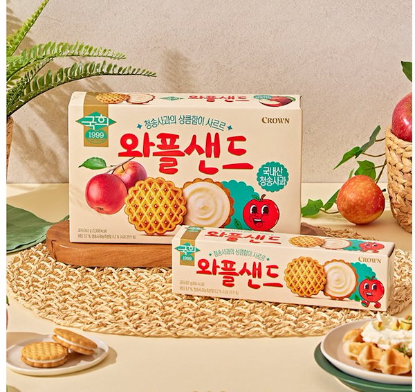 Qoo10] クラウン製菓 韓国のお菓子 リンゴ ワッフルサンド 2