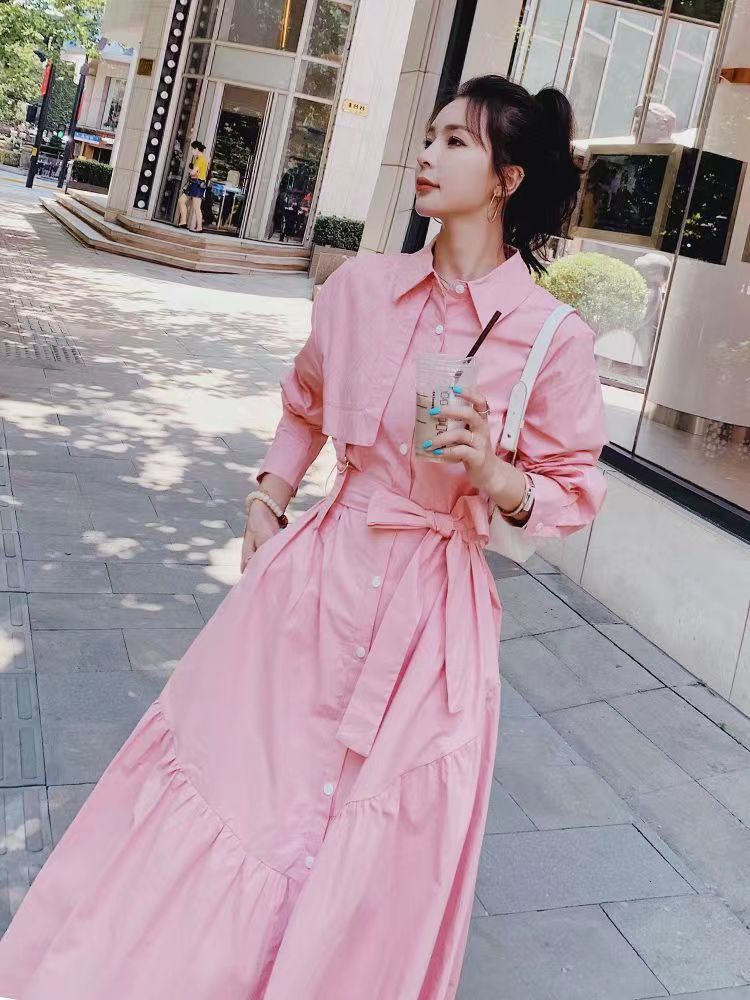 ブラウス ワンピース シャツのスカート ロングバージョン ウエスト引き締め 着痩せ ロング レトロ 長袖 レトロ 気質 感 純綿 ブラウス ワンピース シャツのスカート ロングバージョン ウエスト引き締め 着痩せ ロング レトロ 長袖 レトロ 気質 感 純綿