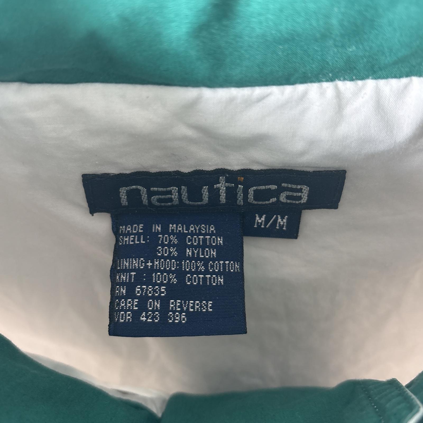 古着 90s/90年代 ジャケット ブルゾン ビッグ刺繍ロゴ フルジップ 収納フード M ホワイト マルチカラー メンズ