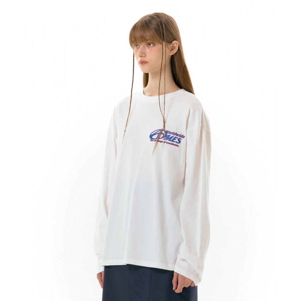 AMES-WORLDWIDE シンボルロゴ刺繍 LS T シャツ ホワイト