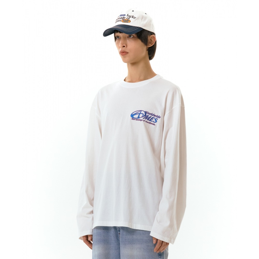 AMES-WORLDWIDE シンボルロゴ刺繍 LS T シャツ ホワイト