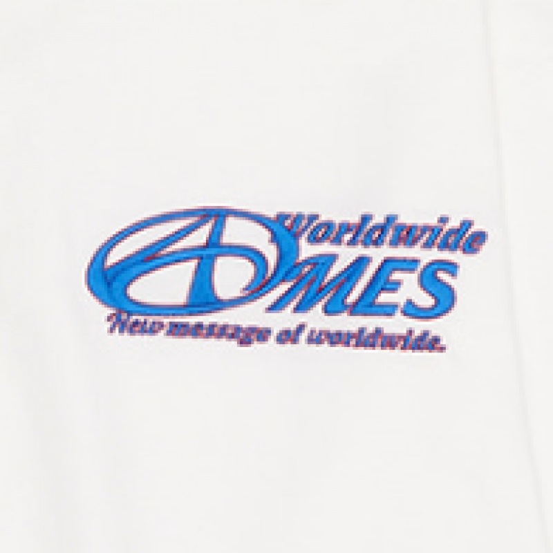 AMES-WORLDWIDE シンボルロゴ刺繍 LS T シャツ ホワイト