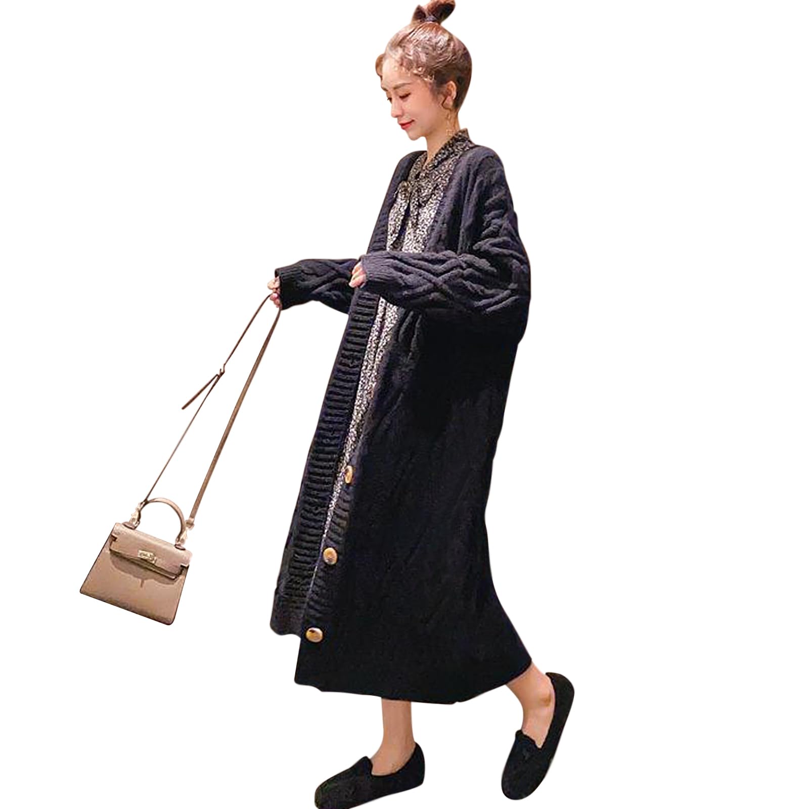 ロングセーター カーディガン レディース ケーブルニット トップス ケーブル編 上品 Vネック 長袖 着回し ファッション 無地 通勤 デート秋 冬