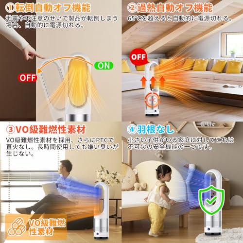 【2025冷暖兼用・羽根なし】扇風機 羽なし タワーファン 8段階送風＆3段階温風切替 左右100首振り 9Hタイマー機能 温風 冷風 広範囲送風 羽根なし型 リビング扇風機 強力送風 大風量 リモ