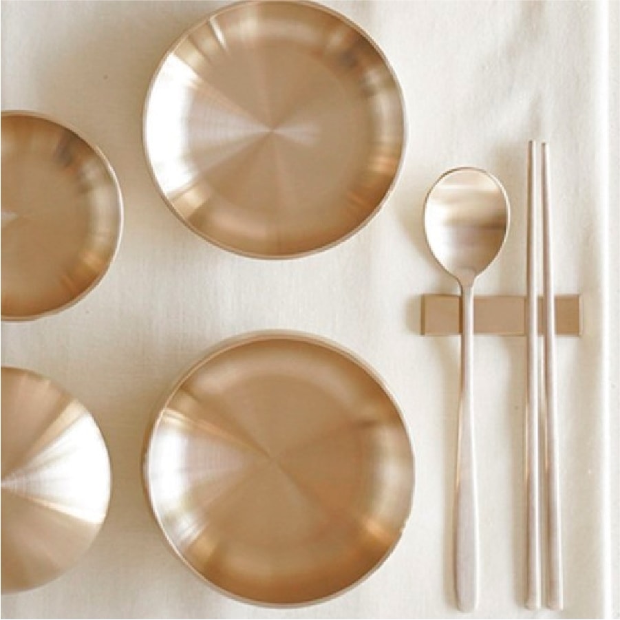 [方字鍮器] 国産 青銅器 スプーン 箸 セット 99.9% 抗菌 舌打ち防止 青銅食器 食器 黄銅道具