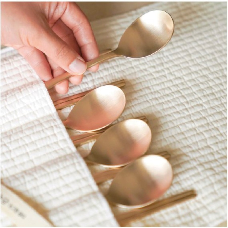 [方字鍮器] 国産 青銅器 スプーン 箸 セット 99.9% 抗菌 舌打ち防止 青銅食器 食器 黄銅道具