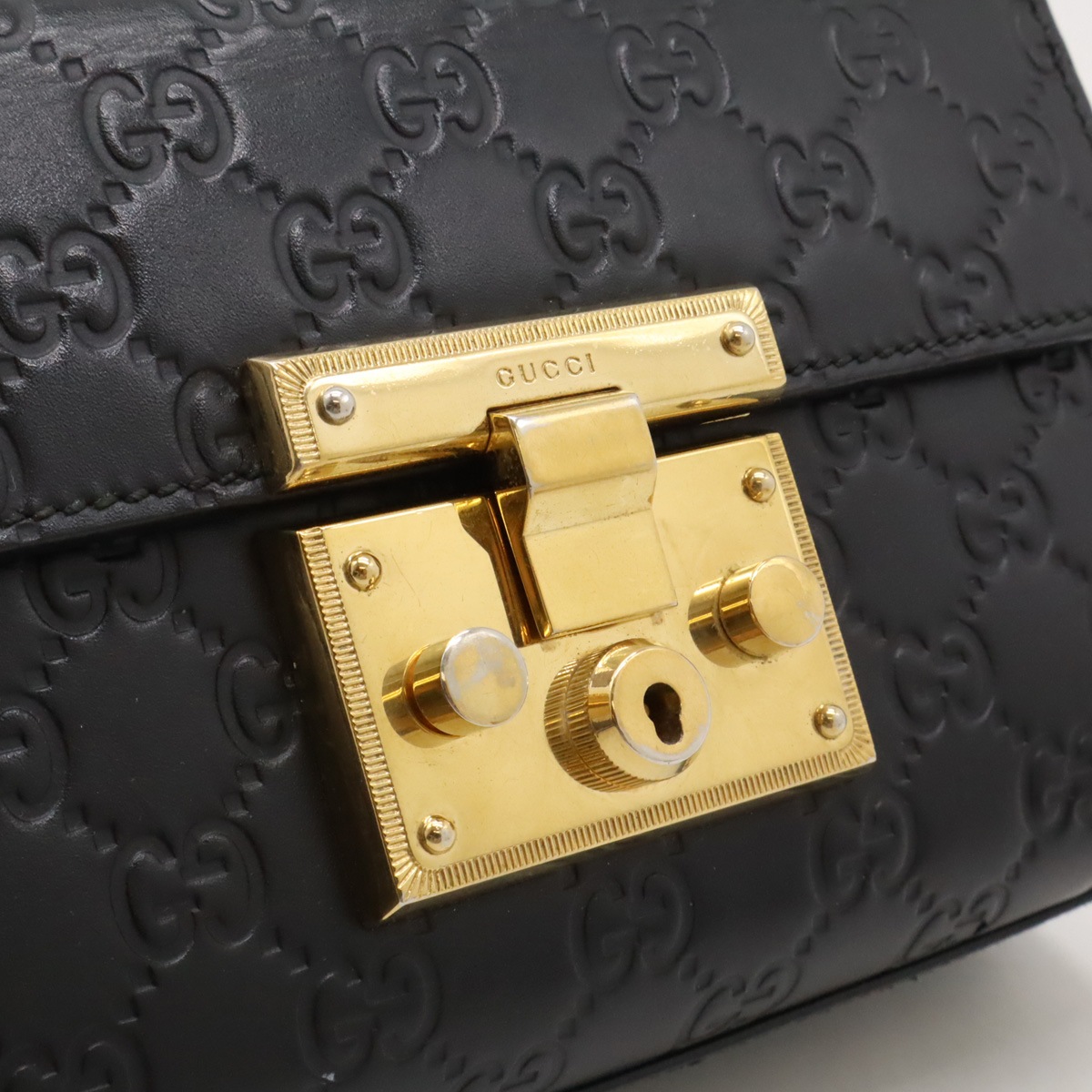 グッチシマ パドロック GG スモール ショルダーバッグ チェーンショルダー レザー ブラック 黒 ゴールド金具 409487 グッチシマ パドロック GG スモール ショルダーバッグ チェーンショルダー レザー ブラック 黒 ゴールド金具 409487