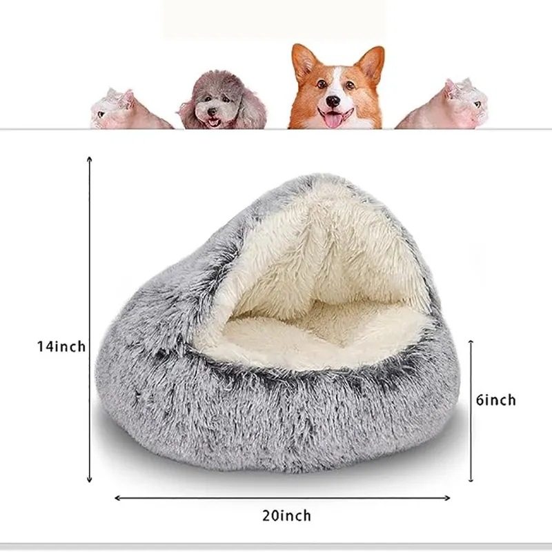 ペットマットレスペット用ソフトぬいぐるみラウンド猫ベッド暖かい快適なバスケット猫犬2 1寝袋の巣小型犬用 Brown 40x40cm