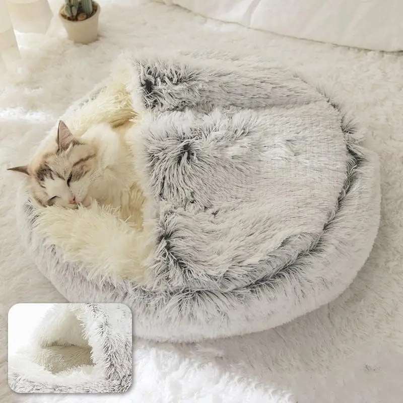 ペットマットレスペット用ソフトぬいぐるみラウンド猫ベッド暖かい快適なバスケット猫犬2 1寝袋の巣小型犬用 Brown 40x40cm