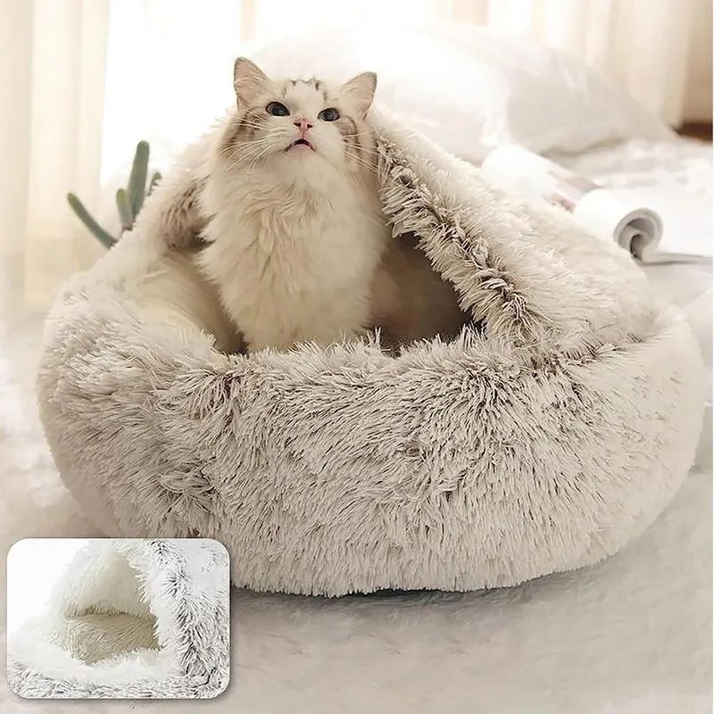 ペットマットレスペット用ソフトぬいぐるみラウンド猫ベッド暖かい快適なバスケット猫犬2 1寝袋の巣小型犬用 Brown 40x40cm