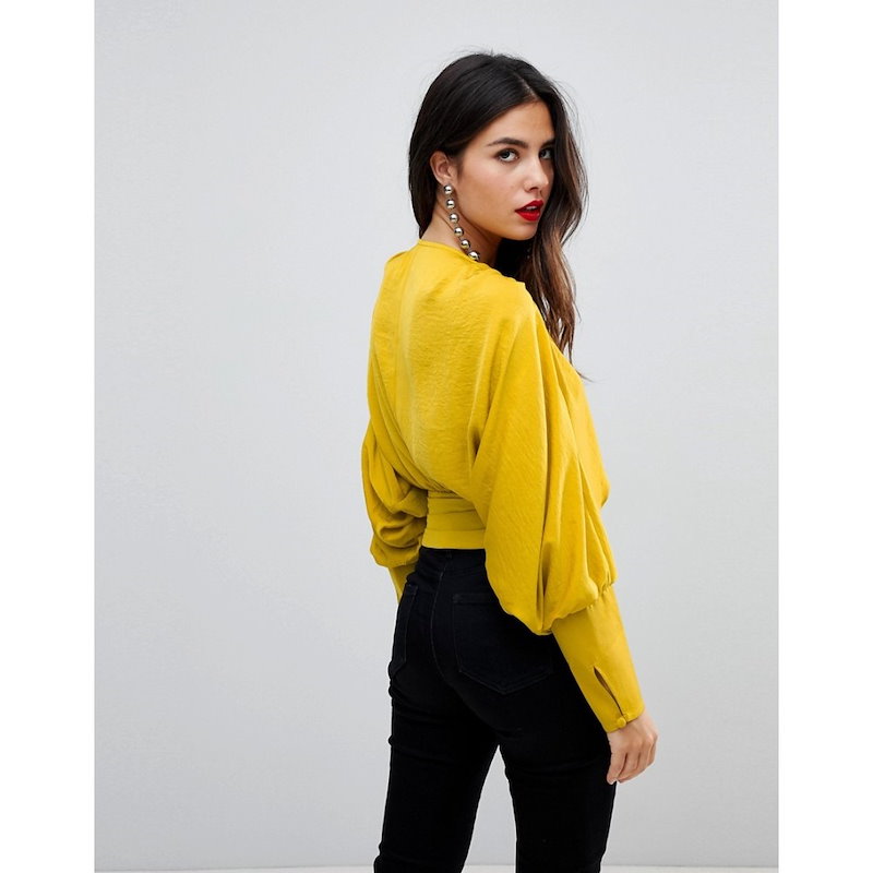 エイソス レディース トップス【ASOS Satin Batwing Wrap Top】Chartreuse エイソス レディース トップス【ASOS Satin Batwing Wrap Top】Chartreuse