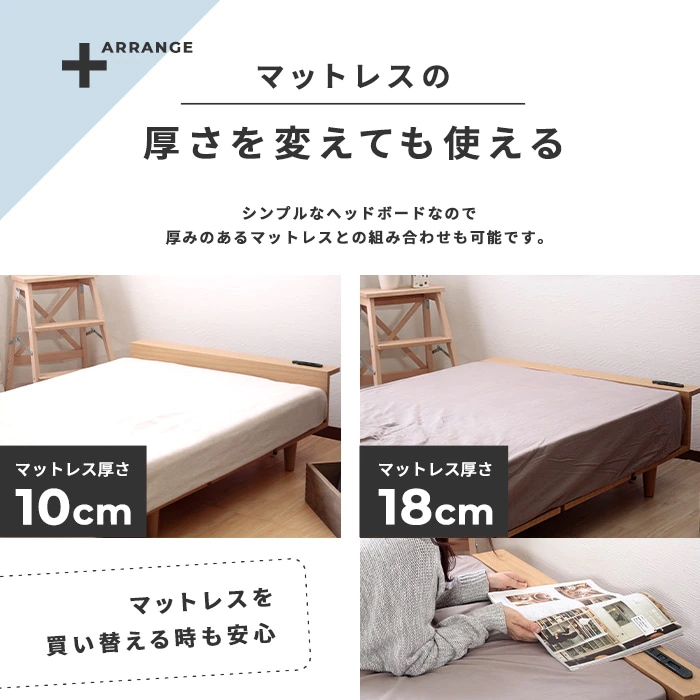 セミダブルベッド＋ブラックマットレスセット 高反発 3Dメッシュ USB/コンセント付き Duranta 北欧テイスト