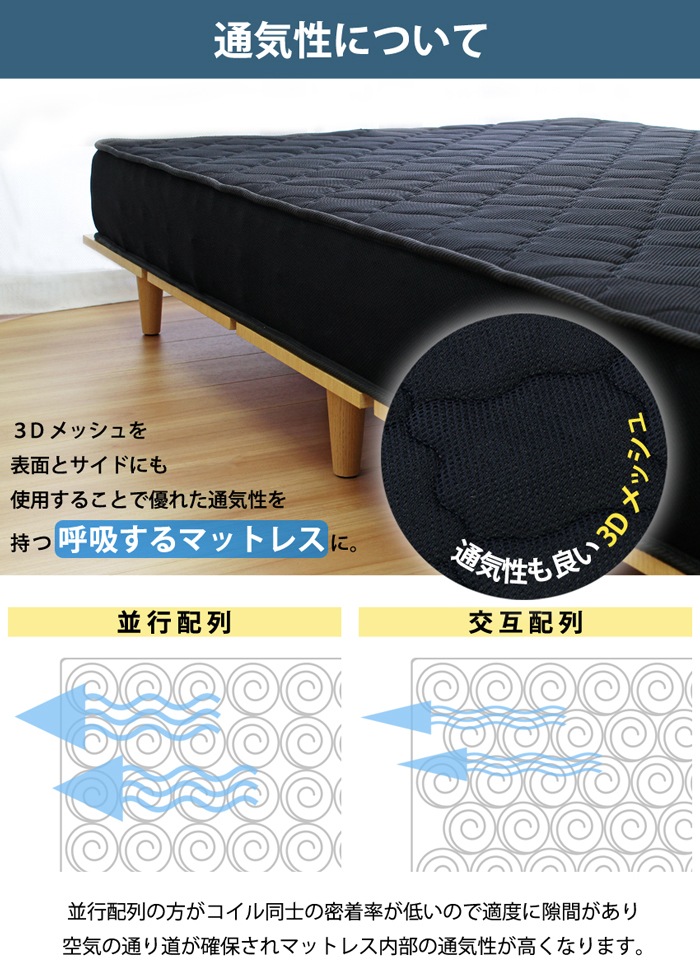 セミダブルベッド＋ブラックマットレスセット 高反発 3Dメッシュ USB/コンセント付き Duranta 北欧テイスト