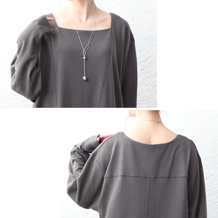 大きいサイズ レディース ワンピース バックポケット付きステッチワンピース ワンピ ロングワンピース 長袖 ロング スクエアネック ステッチ ポケット スリット ストレッチ マタニティ 秋新作 春服