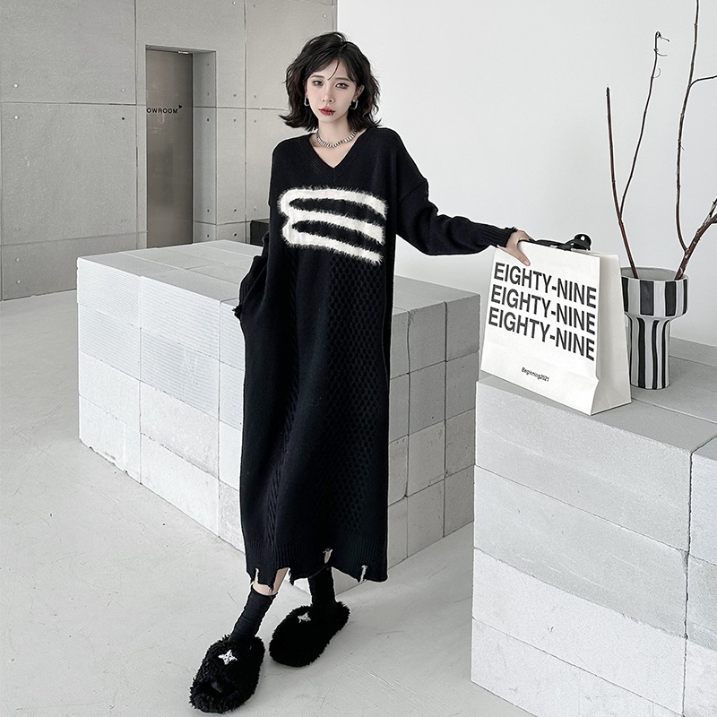 す ニット ワンピース ロングワンピ 大きいサイズ 厚手 レディース ニットワンピース ロング プルオーバー 体型カバー マキシワンピース リブニット ミモレ丈 チュニック タイト
