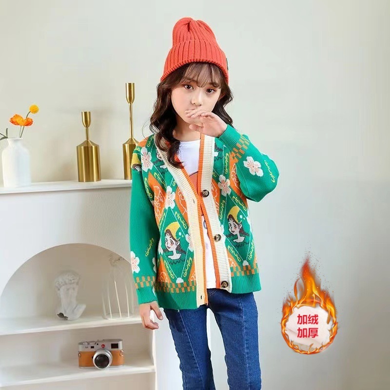 ガールズセーター秋冬ニットセーターカーディガン2024新しいファッショナブルな子供と中学生の女の子ジャケットトップス