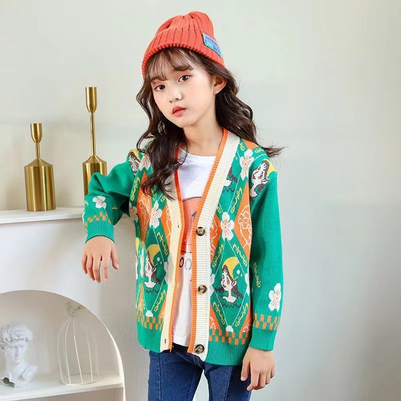 ガールズセーター秋冬ニットセーターカーディガン2024新しいファッショナブルな子供と中学生の女の子ジャケットトップス