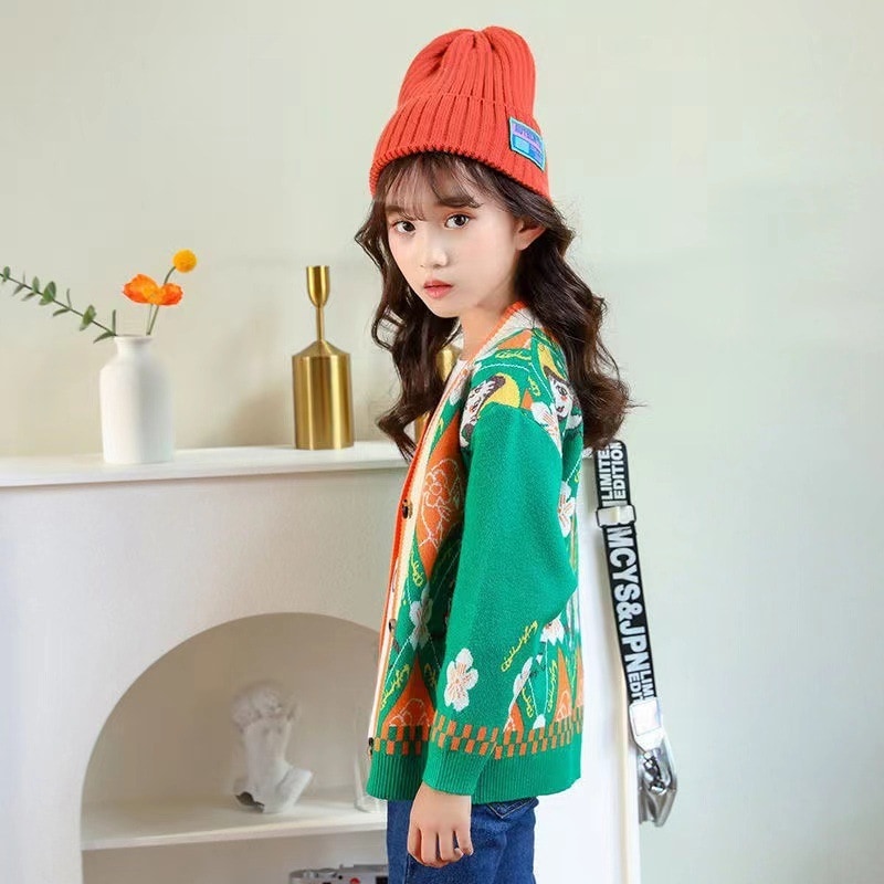 ガールズセーター秋冬ニットセーターカーディガン2024新しいファッショナブルな子供と中学生の女の子ジャケットトップス