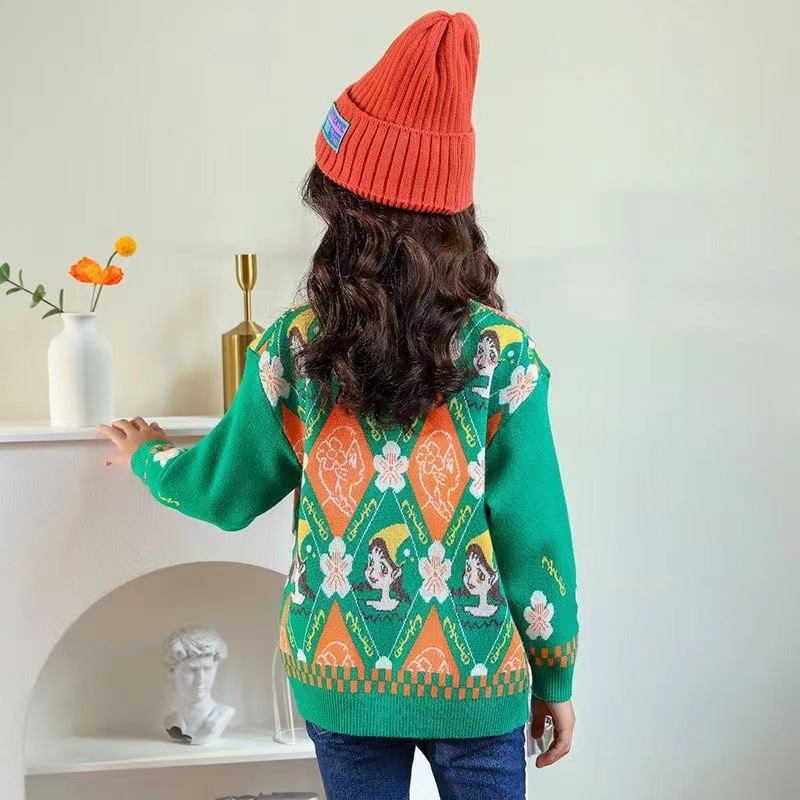 ガールズセーター秋冬ニットセーターカーディガン2024新しいファッショナブルな子供と中学生の女の子ジャケットトップス