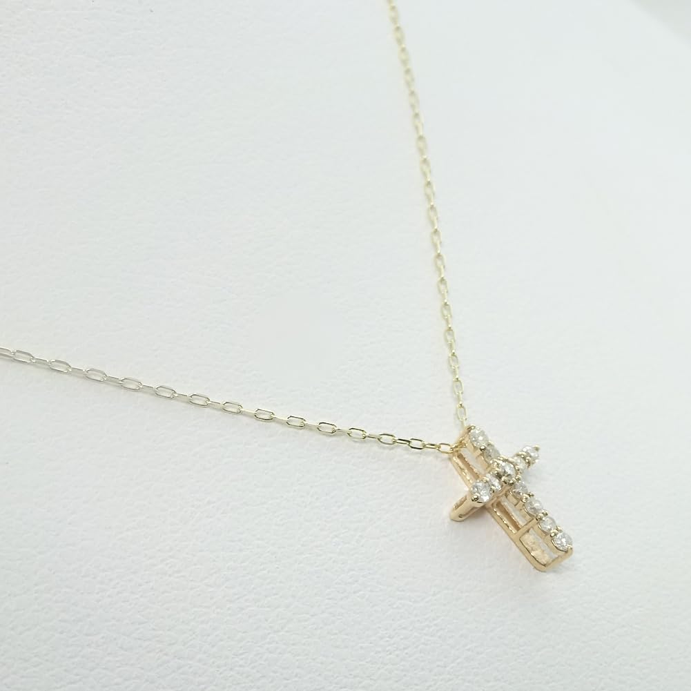 K10YG ダイヤモンド クロスネックレス プチペンダント0.10カラット11石鑑別書付 K10YG ダイヤモンド クロスネックレス プチペンダント0.10カラット11石鑑別書付