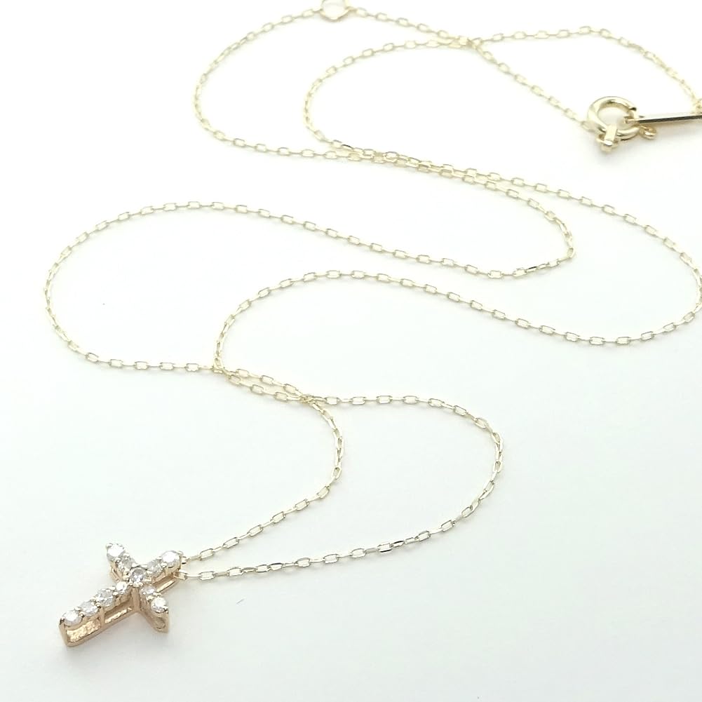 K10YG ダイヤモンド クロスネックレス プチペンダント0.10カラット11石鑑別書付 K10YG ダイヤモンド クロスネックレス プチペンダント0.10カラット11石鑑別書付