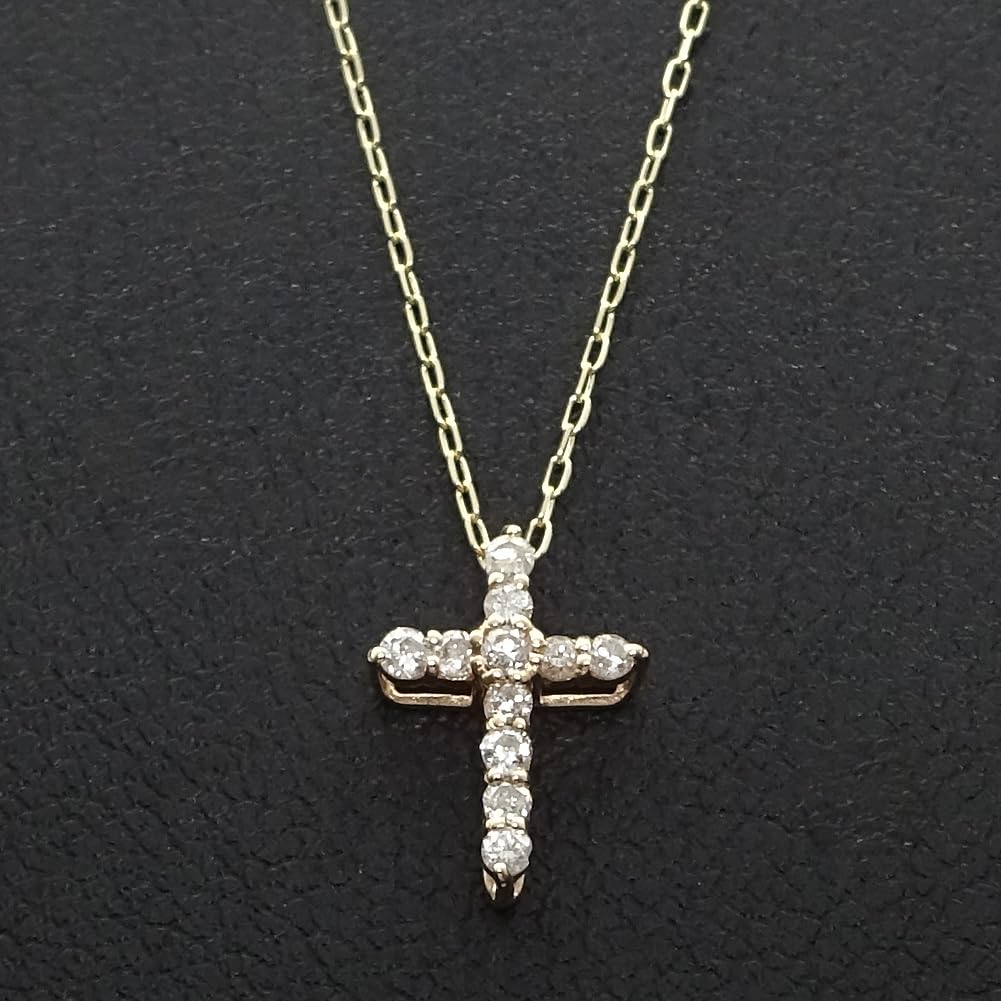 K10YG ダイヤモンド クロスネックレス プチペンダント0.10カラット11石鑑別書付 K10YG ダイヤモンド クロスネックレス プチペンダント0.10カラット11石鑑別書付