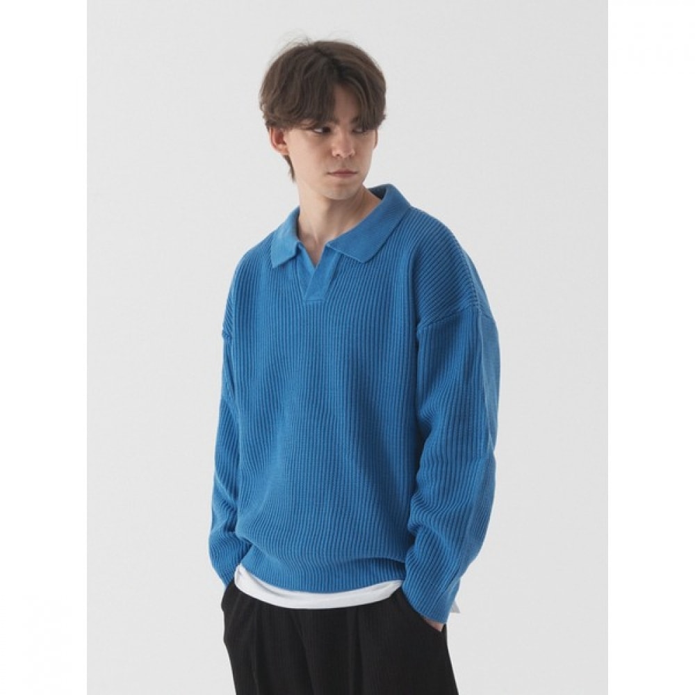 (Pianer) オープンカラーオーバーフィットハートニット (コバルトブルー)