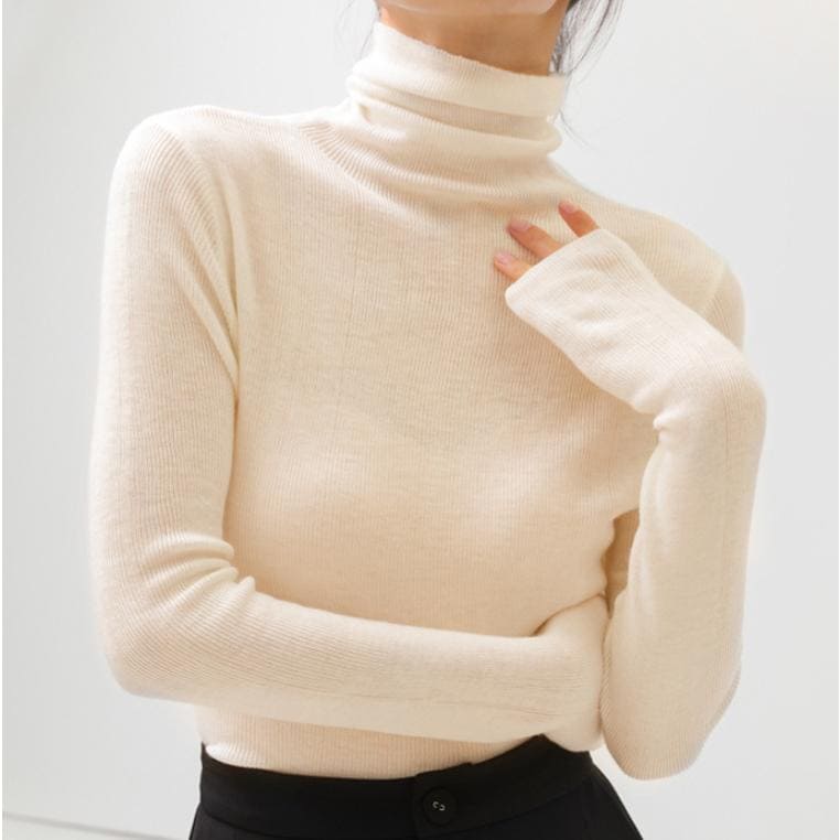 ハイネック ニット 長袖 レディース 薄手 秋 冬 カットソー タートル リブニット タートルネック 赤 黒 白 ピンクレッド女の子