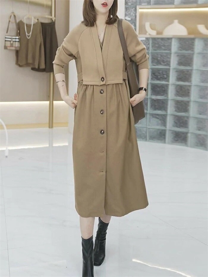 【短納期】 ワンピース 秋 切り替えワンピース レディース 前開き 長袖 ロングワンピース ゆったり ロング 膝下丈 ドレス 大人 きれいめ 体型カバー vネック 切り替え カジュアル 着痩せ お洒落