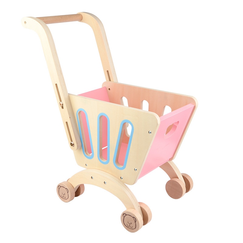 木製の子供のシミュレーションショッピングカートのおもちゃの女の子のスーパーマーケットのトロリーミニままごとのおもちゃセット