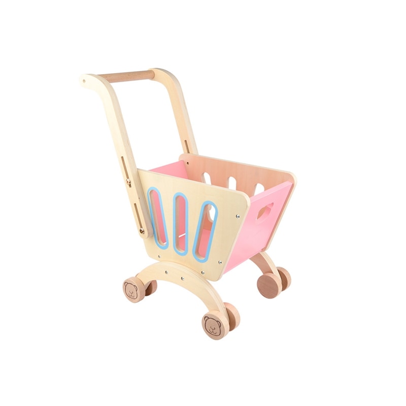木製の子供のシミュレーションショッピングカートのおもちゃの女の子のスーパーマーケットのトロリーミニままごとのおもちゃセット